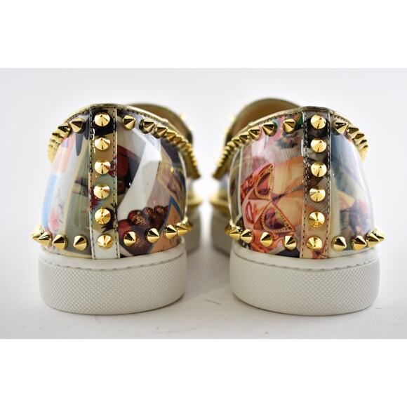Christian Louboutin Pik Boat Patent Collage Black Gold Spike Flat Sneakers 41 - Picture 11 of 12